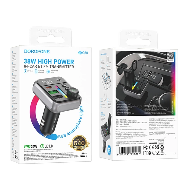 Модулятор Borofone BC50 PD20W+QC3.018W BT 5.4 Total 38W Черный - Фото 2 Модулятор Borofone BC50 PD20W+QC3.018W BT 5.4 Total 38W Черный - изображение 2