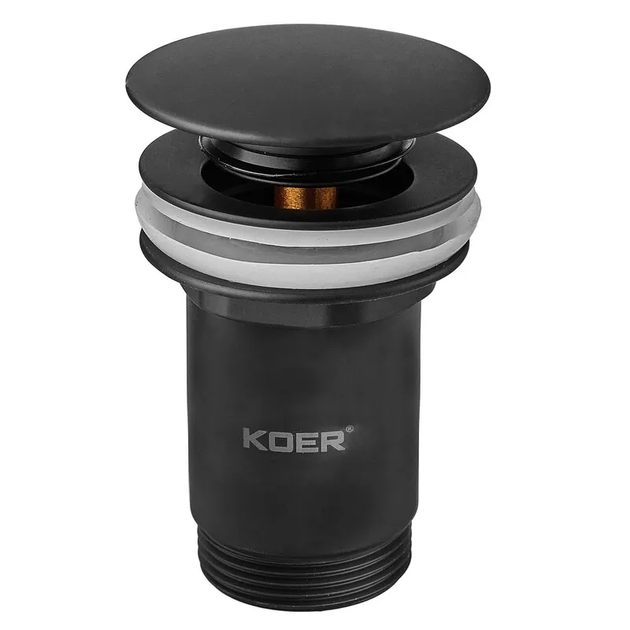 Донный клапан для раковины Koer PW-08-05 1 1/4'' без перелива автоматический СLICK-СLACK (Цвет черн - Фото 1 Донный клапан для раковины Koer PW-08-05 1 1/4'' без перелива автоматический СLICK-СLACK (Цвет черн - изображение 1
