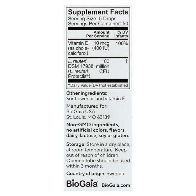 Пробиотик с витамином D3 для детей BioGaia, ProTectis Baby "For Colic & Digestive Comfort" детские капли от коликов для младенцев от 1 месяца, 100 млн КОЕ / 400 МЕ (10 мл / 0,34 жидк. унции) - изображение 2