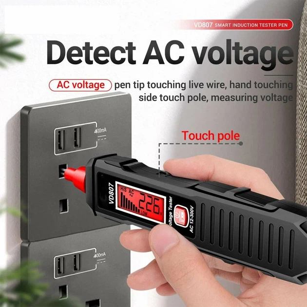 Індикатор напруги безконтактний ANENG VD807 (12-300В) з LCD дисплеєм та ліхтариком - изображение 5