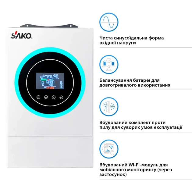 Автономный инвертор SAKO SUNON V 6.2kW 48V 1 MPPT Wi-Fi 220V Однофазный (SUNON V 6.2kW) - изображение 4