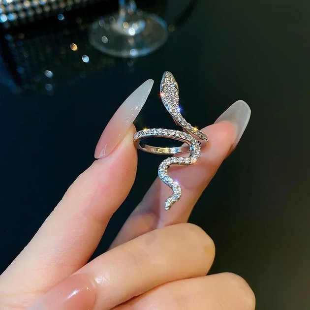 Кільце змія зі стразами перстень зі змією білі кристали Snake - зображення 3