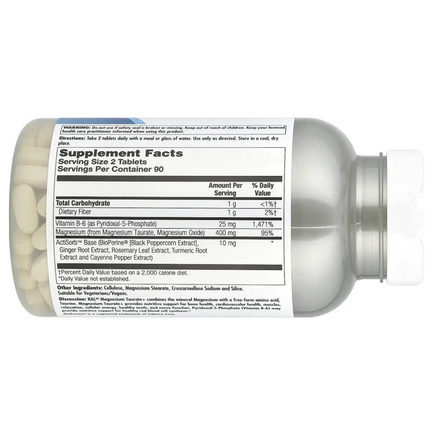 Таурат магнію+ KAL (Magnesium Taurate+) 180 таблеток (CAL-61832) - изображение 2