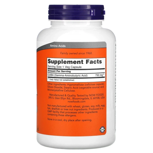 ГАМК (GABA) NOW Foods (GABA) 750 мг 200 рослинних капсул (NOW-00129) - зображення 2