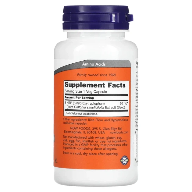 5-гідрокситриптофан NOW Foods (5-HTP) 50 мг 90 рослинних капсул (NOW-00099) - зображення 2