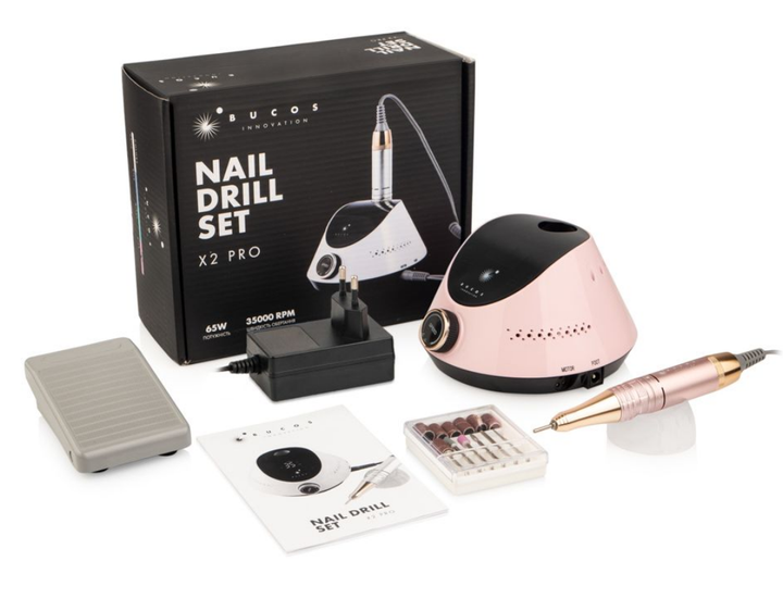 Профессиональный фрезер для маникюра и педикюра Bucos Nail Drill X2 PRO Blush Pink, 65 Вт, 35000 оборотов - изображение 2