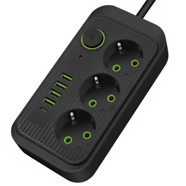 Мережевий фільтр Power з USB та Type-C, подовжувач на 3 розетки, 6 метрів, Чорний - зображення 2
