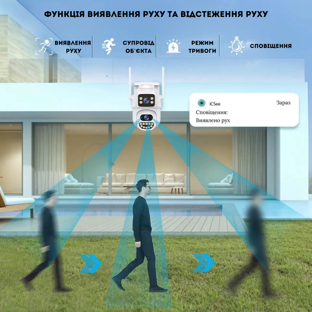 IP Wifi камера видеонаблюдения ICSEE 8MP уличная поворотная 2 объектива A33 Besder, Белая - изображение 6