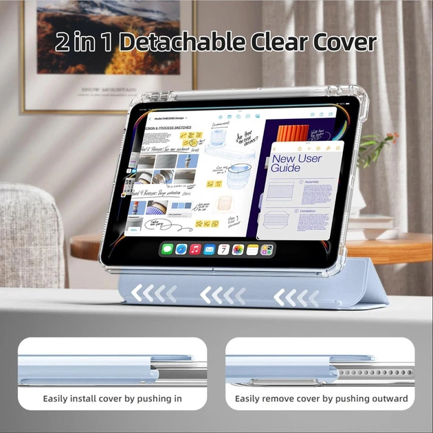 Раздвижной чехол обложка Pulling Separation Y-Fold + Right Pencil Holder BBM1 для iPad 10 2022/2024 10.9"/iPad 11" 2025 (A16) Голубой - изображение 4