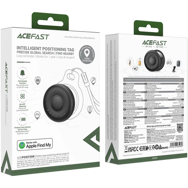 Трекер для iPhone AceFast S1 Button Type Positioning Device с силиконовым кейсом CR2032 для поиска вещей (EB0E468D9CE5) - изображение 5