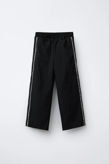 Прямі штани з нейлону з контрастними деталями Zara 3153/710 146см Чорні (03153710800148) - изображение 2