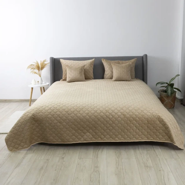 Покривало ТЕП "VELOUR" Золотий беж/Ромб круглий, 220x240 - изображение 2
