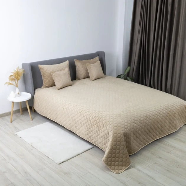 Покривало ТЕП "VELOUR" Золотий беж/Ромб круглий, 220x240 - изображение 3