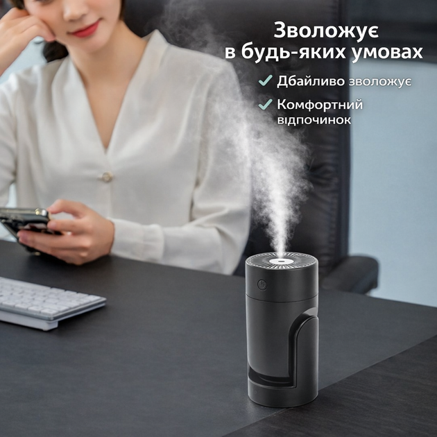 Зволожувач повітря-нічник Shaking Head Humidifier L09 — 220 мл, ультразвуковий, з регульованим нахилом, LED-підсвічування, USB-живлення - изображение 3