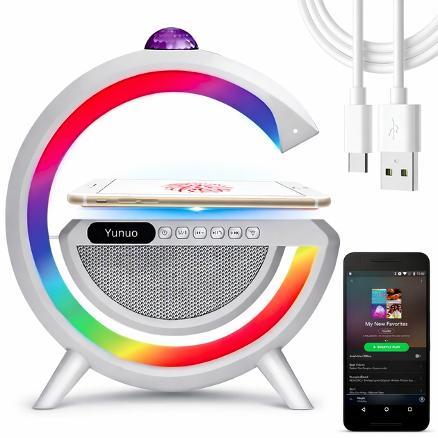 Лампа-ночник с беспроводной зарядкой, Bluetooth-колонкой и RGB LED подсветкой 15Вт + дискокуля, YN-2366 - Фото 3 Лампа-ночник с беспроводной зарядкой, Bluetooth-колонкой и RGB LED подсветкой 15Вт + дискокуля, YN-2366 - изображение 3