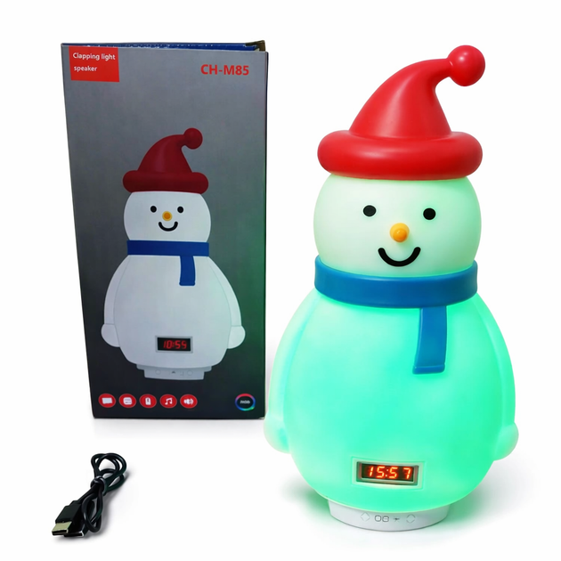 Детский аккумуляторный ночник-Снеговик с RGB-подсветкой, Bluetooth-колонкой и функцией часов - изображение 7