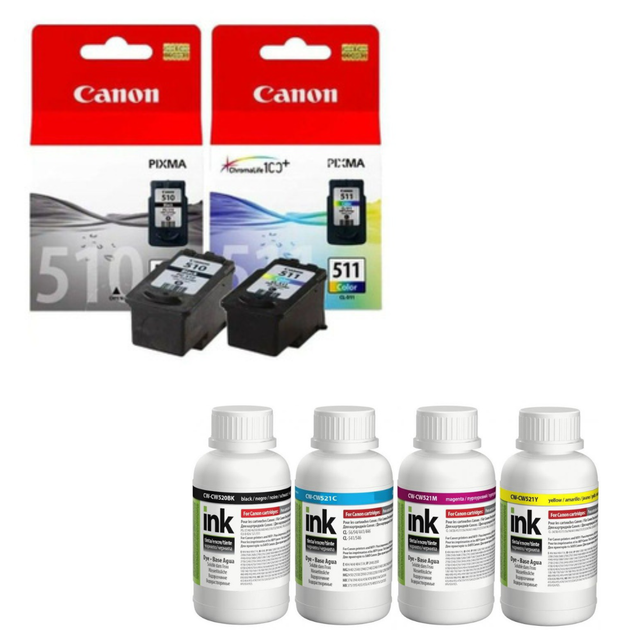 Набір картриджів Canon PG-510, CL-511 Black/Color + Чорнило Colorway CW520/CW521SET02 200мл - Фото 1 Набір картриджів Canon PG-510, CL-511 Black/Color + Чорнило Colorway CW520/CW521SET02 200мл - зображення 1