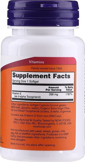 Витамин E со смешанными токоферолами NOW Foods (Vitamin E-400) 400 МЕ 50 капсул NOW00890 - изображение 2