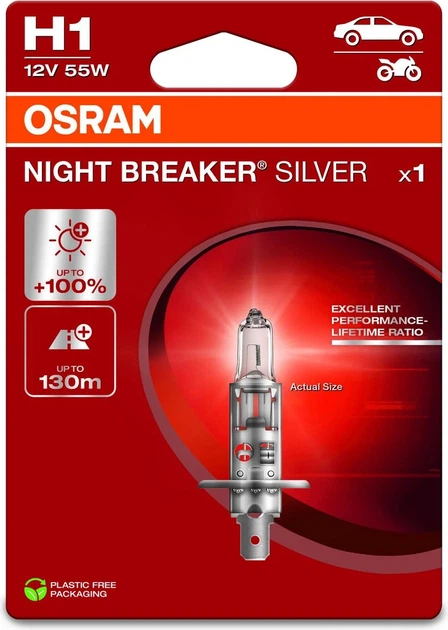 Автомобільна лампа OSRAM Night Breaker Silver H1 P14.5s 12 В 68 Вт (64150NBS-1BL) - зображення 1