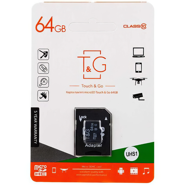 Карта памяти 64 Gb microSD T&G флешка с адаптером-картридером флеш память для ноутбука, телефона, планшета, камеры TC - Фото 6 Карта памяти 64 Gb microSD T&G флешка с адаптером-картридером флеш память для ноутбука, телефона, планшета, камеры TC - изображение 6