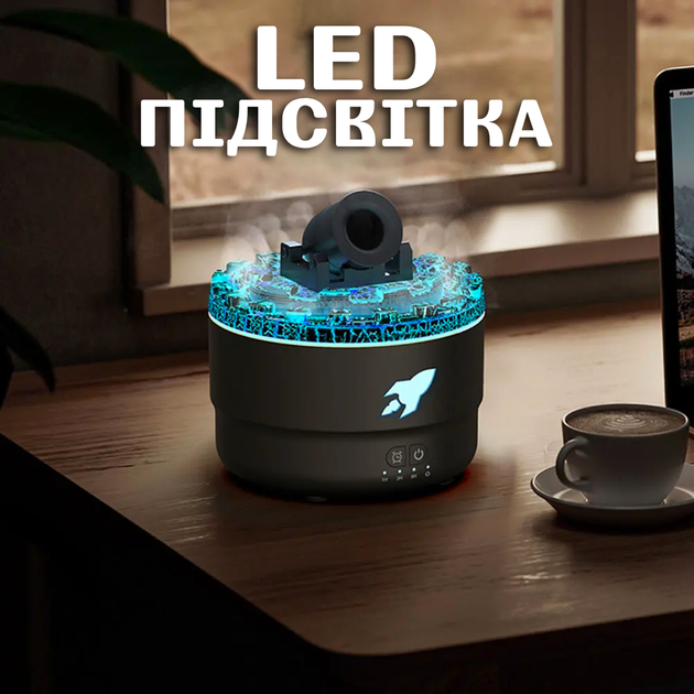 Зволожувач повітря гармата Аромадифузор з LED-підсвіткою й таймером Нічник для дому Білий TC - зображення 3
