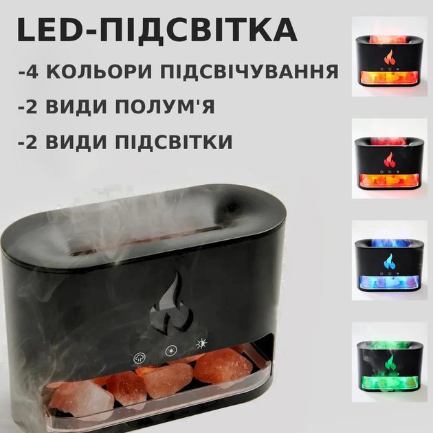 Нічник зволожувач повітря Дифузор LED 3в1 Соляна лампа камін із підсвіткою для дому або офісу Чорний TC - зображення 2