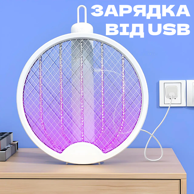 Електро-мухобійка від комах для дому Безпечна електрична пастка-ракетка з USB зарядкою від комарів TC - Фото 2 Електро-мухобійка від комах для дому Безпечна електрична пастка-ракетка з USB зарядкою від комарів TC - зображення 2