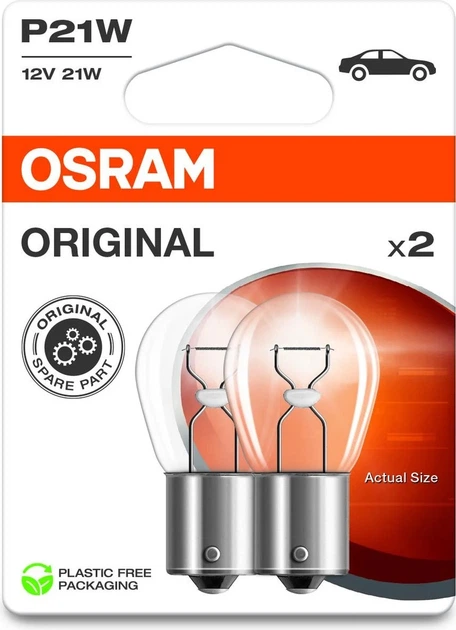 Набір автоламп OSRAM Original P21W BA15s 12 В 21 Вт 2 шт. (7506-2BL) - зображення 1
