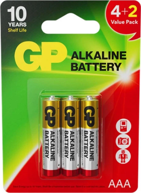 Baterie alkaliczne GP Alkaline AAA 1.5 V 6 szt. (GPPCA24AR008) - obraz 1