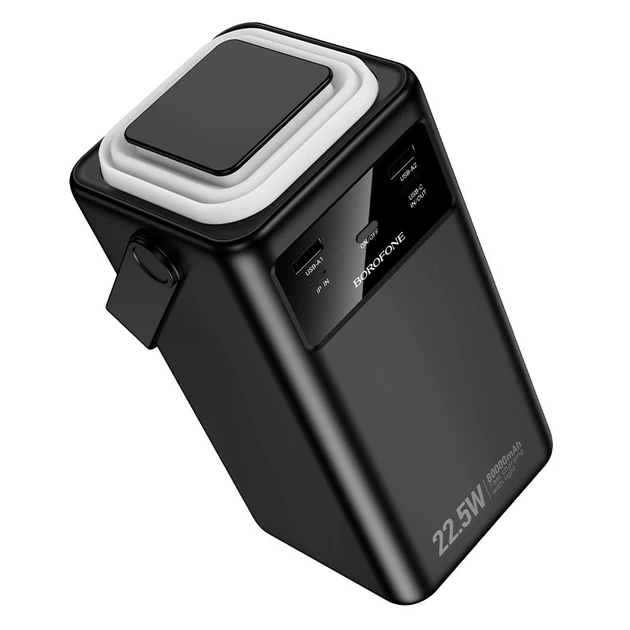 Павербанк Borofone BJ65B 80000 mAh 22.5W зі швидкою зарядкою PD20W+QC22.5W ліхтарем та вбудованими кабелями Type-C/Lightning/Micro/USB Black - зображення 4
