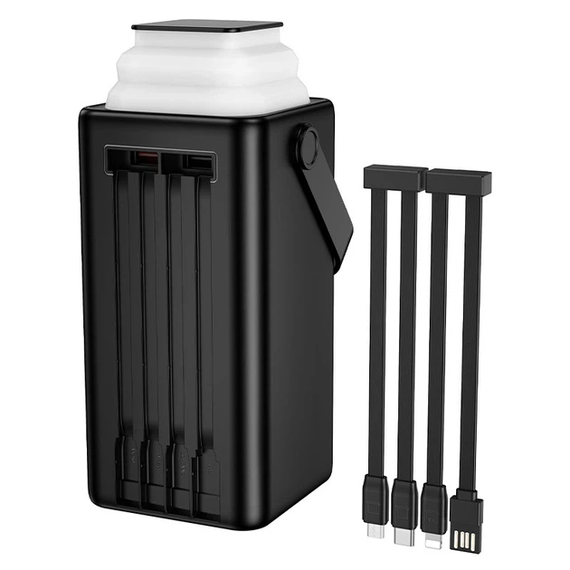 Павербанк Borofone BJ65B 80000 mAh 22.5W зі швидкою зарядкою PD20W+QC22.5W ліхтарем та вбудованими кабелями Type-C/Lightning/Micro/USB Black - зображення 7