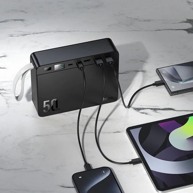 Павербанк HOCO J166 50000 mAh 22.5W 3USB/2Type-C Портативний зовнішній акумулятор Power Bank зі швидкою зарядкою 22.5W+PD20W та ліхтарем Black - Фото 8 Павербанк HOCO J166 50000 mAh 22.5W 3USB/2Type-C Портативний зовнішній акумулятор Power Bank зі швидкою зарядкою 22.5W+PD20W та ліхтарем Black - зображення 8