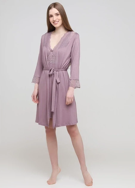 Женский комплект из вискозы для сна и дома халат+рубашка Cotpark ADET 16051в 4XL сиреневый - Фото 1 Женский комплект из вискозы для сна и дома халат+рубашка Cotpark ADET 16051в 4XL сиреневый - изображение 1
