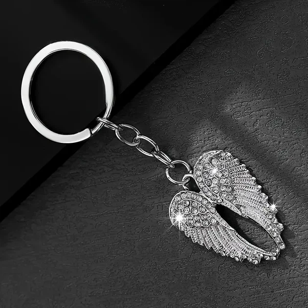 Брелок Крылья Ангела серебристый со стразами — стильный брелок для ключей - изображение 2
