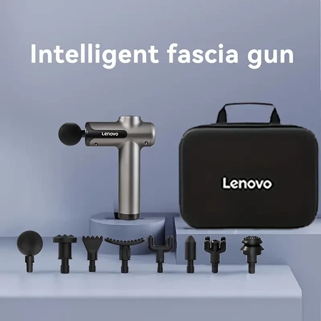 Массажный пистолет Lenovo с 8 насадками серый, 99 режимов интенсивности, бесшумный, USB зарядка - изображение 2