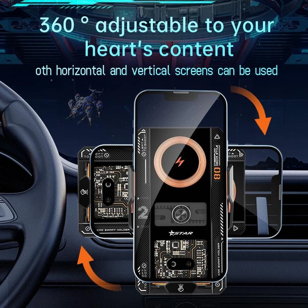 Держатель с беспроводной зарядкой для телефона ( IPhone та Android ) в автомобиль CARHolder T9 черный - Фото 2 Держатель с беспроводной зарядкой для телефона ( IPhone та Android ) в автомобиль CARHolder T9 черный - изображение 2