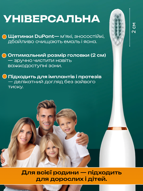 Електрична зубна щітка звукова ультразвукова акумуляторна автономна 6 насадок 6 режимів таймер вологозахист IPX7 зарядка 42000 коливань відбілювання полірування масаж ясен дбайливе чищення чутливих зубів дорожня компактна біла ANSHE SC410 - зображення 6