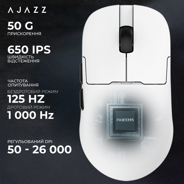 Ігрова бездротова миша Ajazz AJ159Pro Bluetooth/2.4 ГГц/USB-C до 26000 dpi з магнітною станцією White (AJ159-PRO-W) - зображення 5