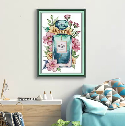 Набор для вышивания по нанесённой на канву схеме "Flower Perfume Bottle".AIDA 14CT printed , 26*35 см - изображение 3