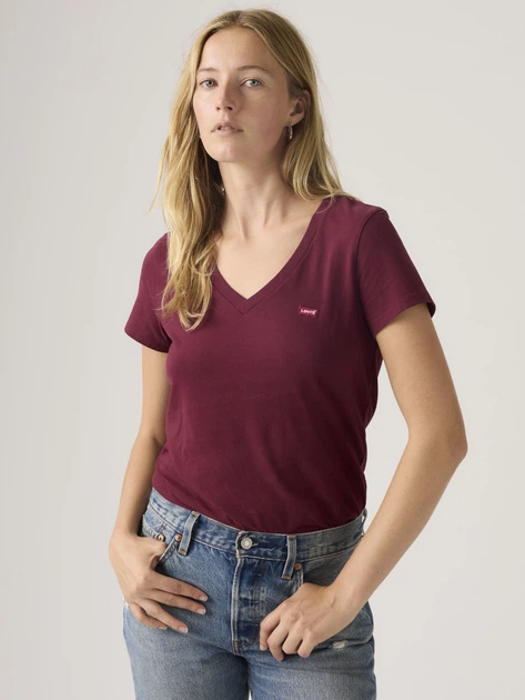 Футболка бавовняна жіноча Levi`s Perfect Vneck 85341-0132 XS Бордова (5401187776293) - зображення 3