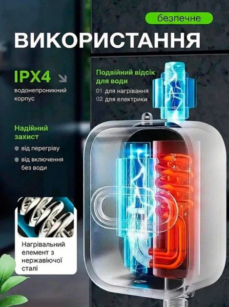 Проточний термостатичний водонагрівач Delimano з цифровим дисплеєм та душем, настінний компактний водонагрівач для миттєвого нагріву води, економний та безпечний для ванної та кухні - зображення 3