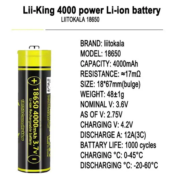 Акумулятор LiitoKala Li-ion 18650 4000mAh з захистом, KING4000-PCB - Фото 5 Акумулятор LiitoKala Li-ion 18650 4000mAh з захистом, KING4000-PCB - изображение 5
