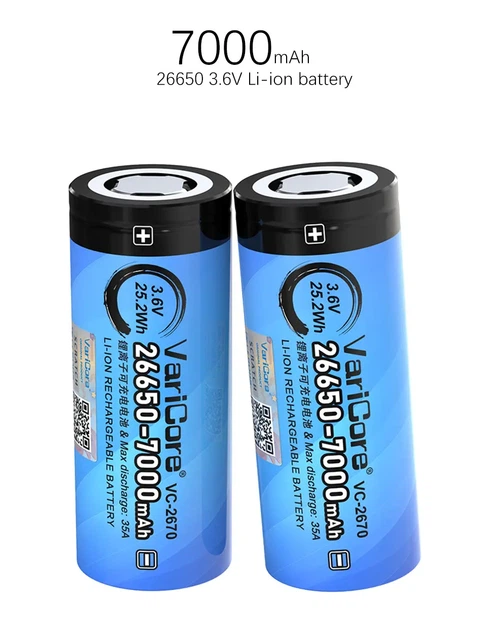 Акумулятор VariCore 26650 3,6V 7000mAh VC-2670, високотоковий 35A - Фото 6 Акумулятор VariCore 26650 3,6V 7000mAh VC-2670, високотоковий 35A - зображення 6