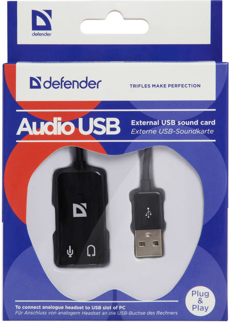 Перехідник для навушников Defender Audio USB 2х3.5мм jack ->USB (63002) (6103749) - Фото 3 Перехідник для навушников Defender Audio USB 2х3.5мм jack ->USB (63002) (6103749) - изображение 3