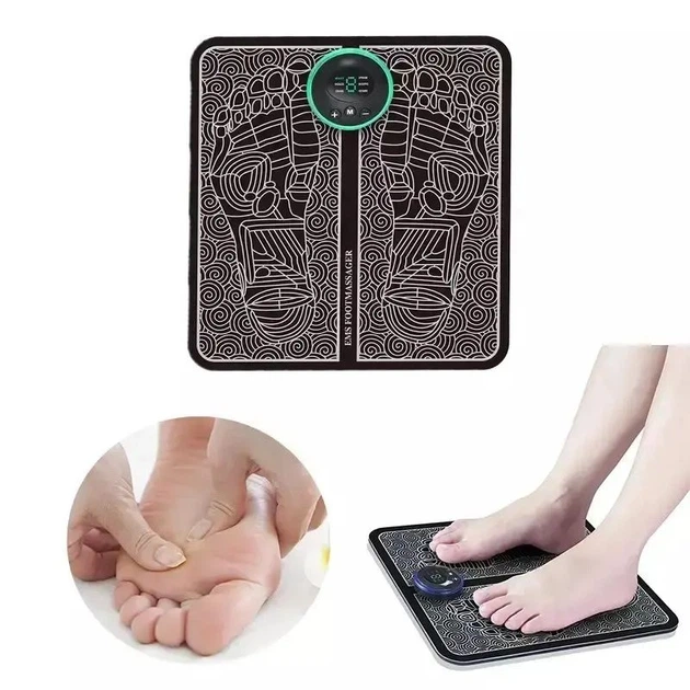 Вибрационный коврик массажер для ног и ступней EMS Foot Mat 31,6*28,8*0,04 см автоматический, 6 режимов, работы, нейлоновый - изображение 4