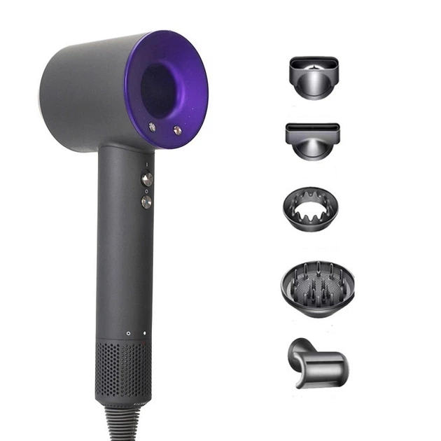 Профессиональный фен-стайлер Hair Dryer 5в1 с ионизацией, турборежимом и подачей холодного воздуха, 1600 Вт, набор насадок для сушки, объема и укладки волос, компактный дорожный фен для дома и салона, фиолетовый - изображение 5