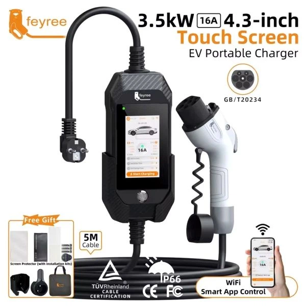 Зарядка для електромобіля Feyree 3,5 кВт 16A, GB/T Lion EV-Ultra, Smart APP Wi-Fi Black - зображення 2