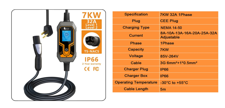 Зарядка для електромобілів Feyree 7кВт 32A Tesla NACS - Lion EV-K7 - зображення 9