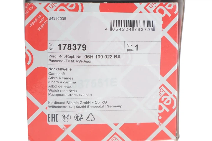 Розподільний вал FEBI 178379 Seat Leon, Toledo, Exeo; Skoda Superb, Octavia, Yeti; Audi A3, A4, A5, TT; Volkswagen Passat, Golf, CC 06H109022BA, 06H109022L - изображение 2
