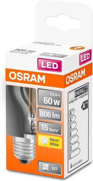 Світлодіодна лампа OSRAM Star Classic P60 Filament 5.9 Вт 827 Clear E27 (4058075434882) - зображення 2